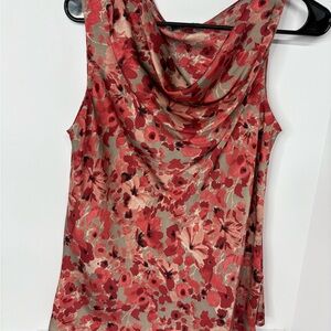 Anne Klein Red Floral Cowl Neck Blouse
